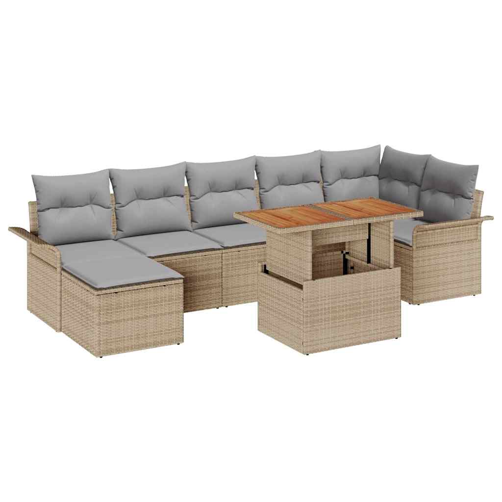 Conjunto de Sofá de Jardim 8 pcs Bege Rattan Sintético