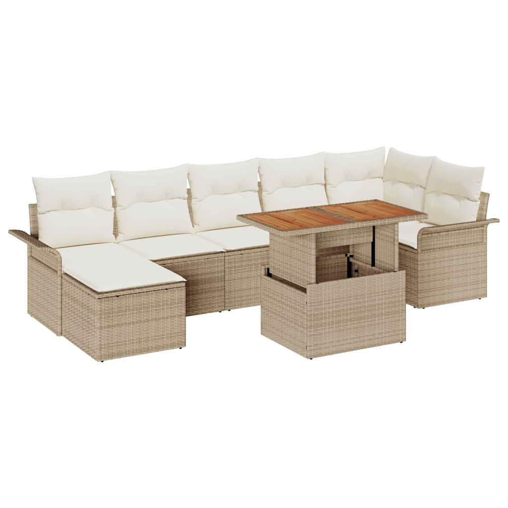 Conjunto de Sofá de Jardim 8 pcs Bege Rattan Sintético