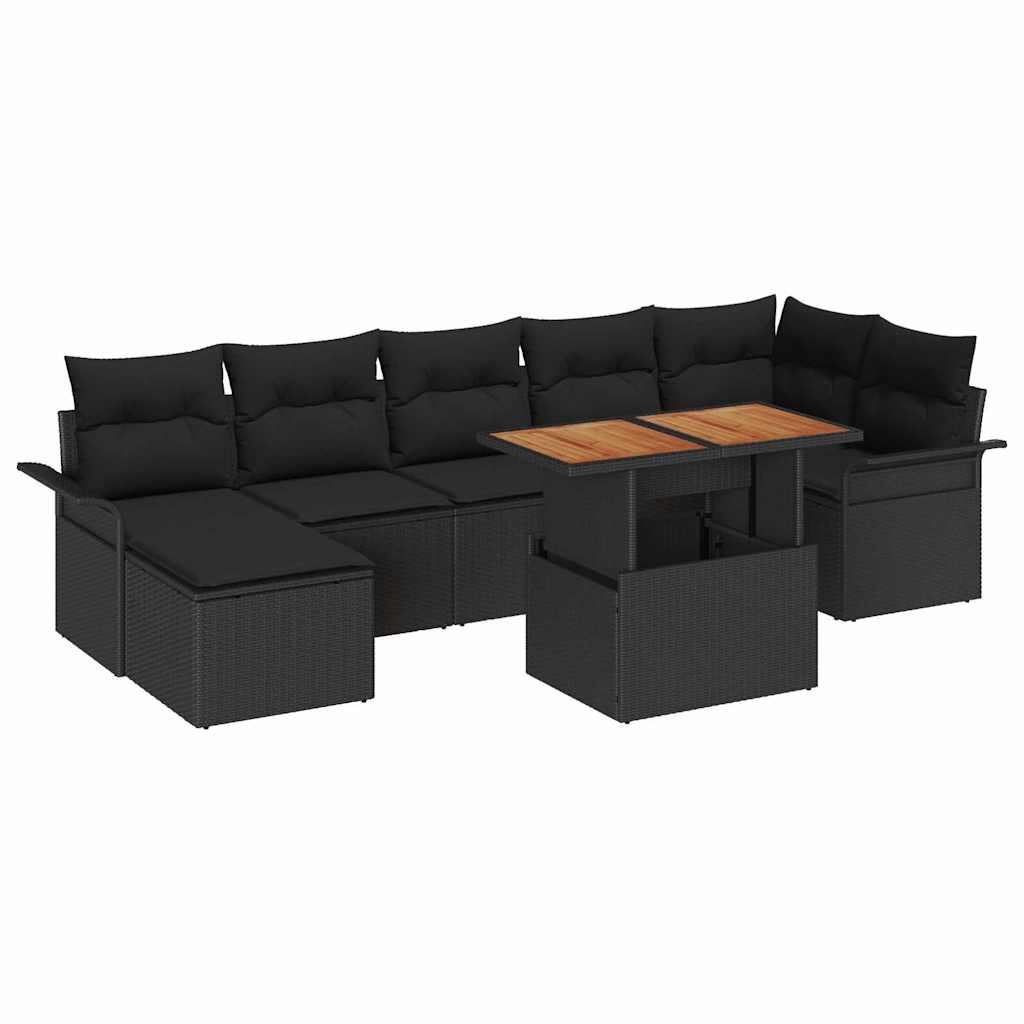 Conjunto de Sofá de Jardim 8 pcs Preto Rattan Sintético