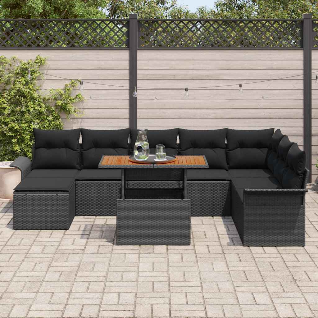 Conjunto de Sofá de Jardim 9 pcs Preto Rattan Sintético