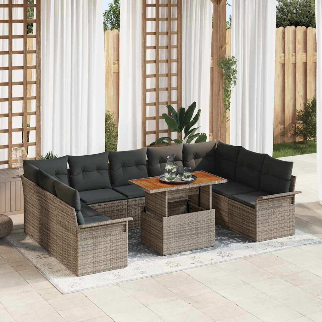 Conjunto de Sofá de Jardim 10 pcs Cinzeto Rattan Sintético