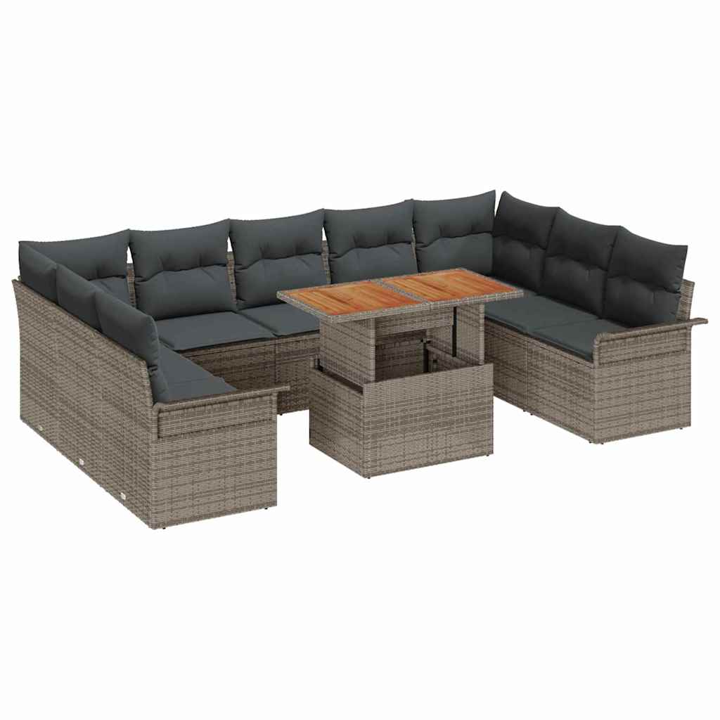 Conjunto de Sofá de Jardim 10 pcs Cinzeto Rattan Sintético