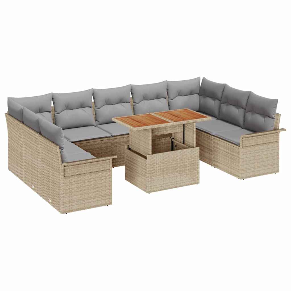 Conjunto de Sofá de Jardim 10 pcs Bege Rattan Sintético