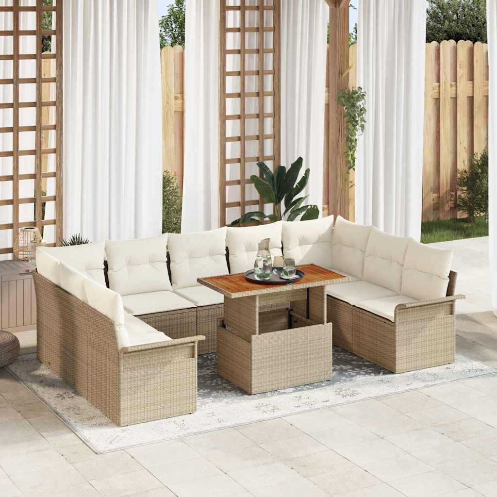 Conjunto de Sofá de Jardim 10 pcs Bege Rattan Sintético