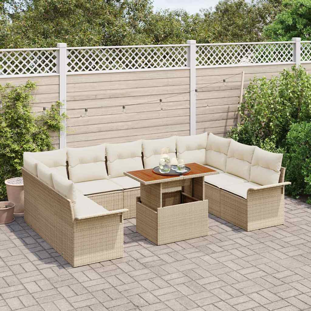 Conjunto de Sofá de Jardim 10 pcs Bege Rattan Sintético