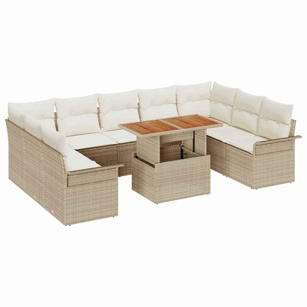 Conjunto de Sofá de Jardim 10 pcs Bege Rattan Sintético