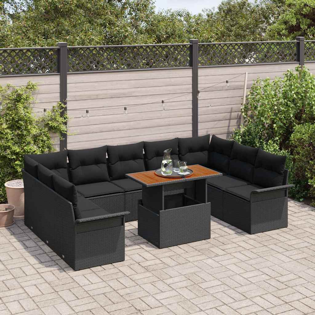 Conjunto de Sofá de Jardim 10 pcs Preto Rattan Sintético