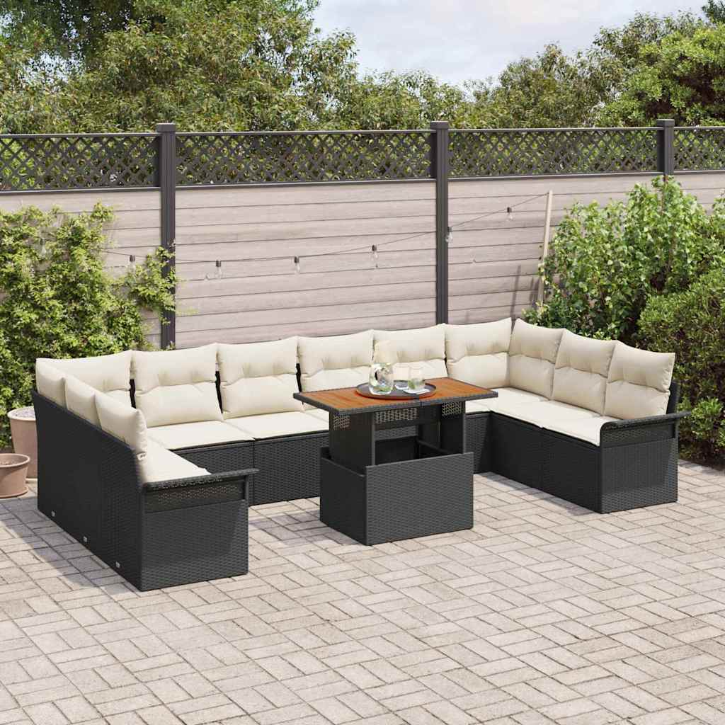 Conjunto de Sofá de Jardim 11 pcs Preto Rattan Sintético