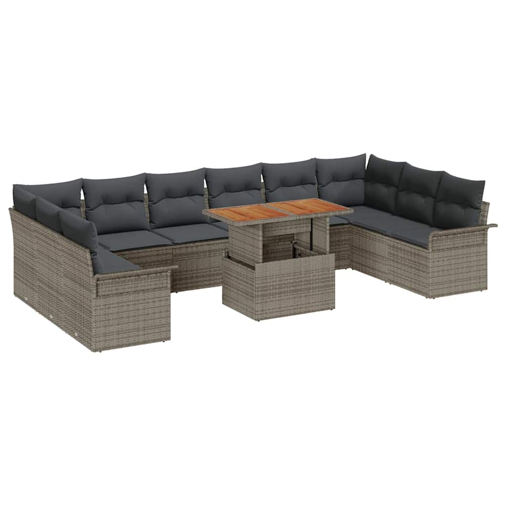 Conjunto de Sofá de Jardim 11 pcs Cinzeto Rattan Sintético