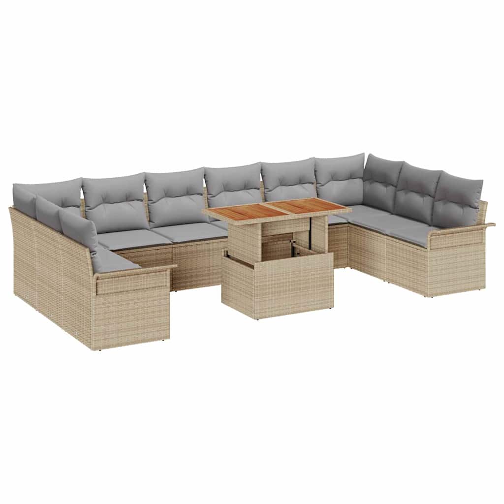 Conjunto de Sofá de Jardim 11 pcs Bege Rattan Sintético