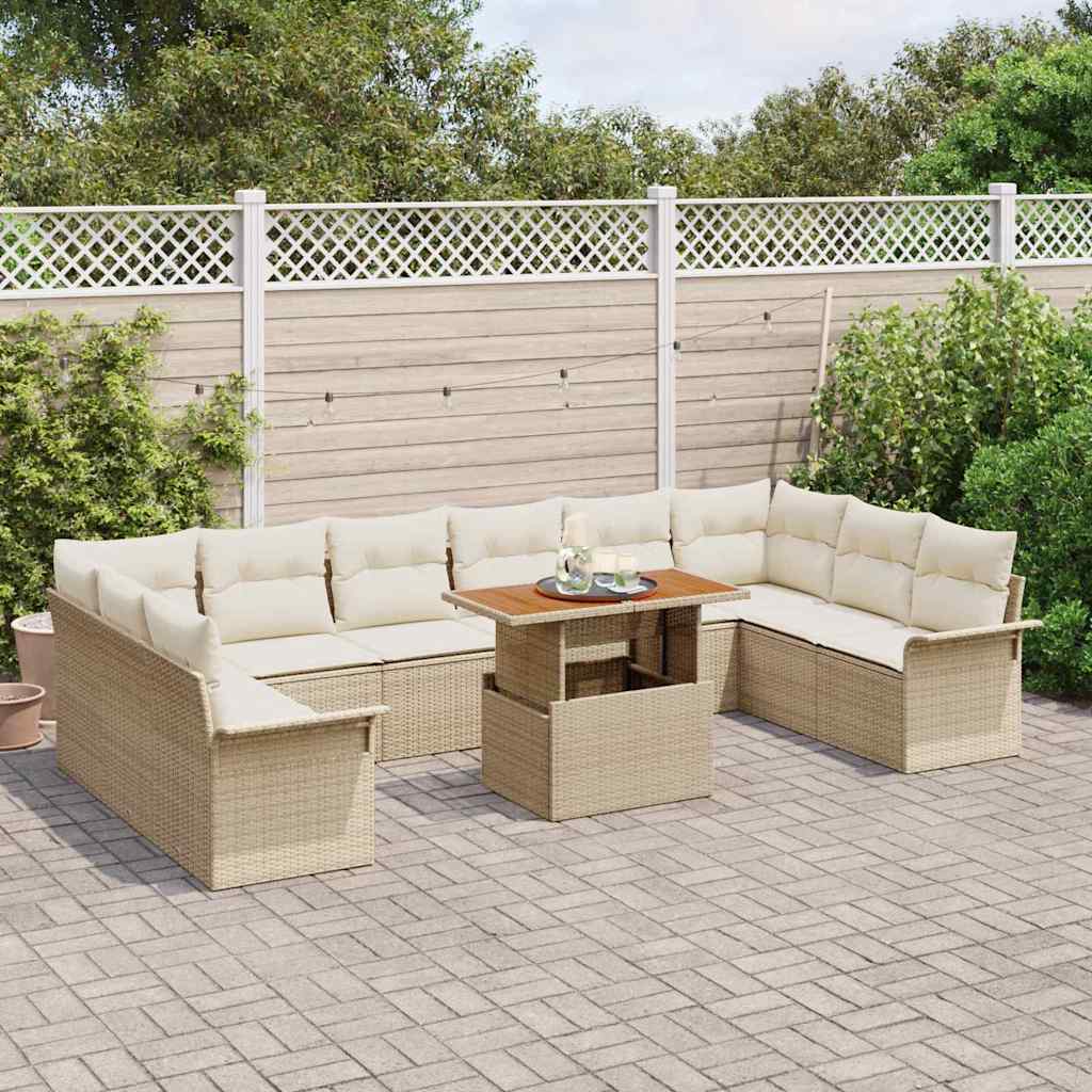 Conjunto de Sofá de Jardim 11 pcs Bege Rattan Sintético