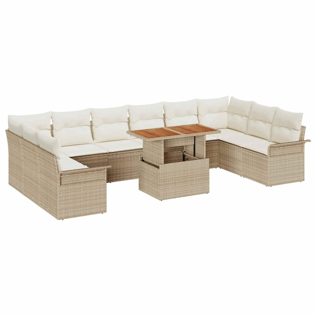 Conjunto de Sofá de Jardim 11 pcs Bege Rattan Sintético