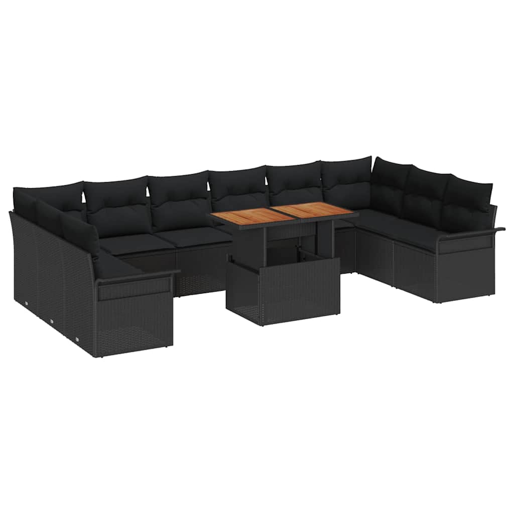 Conjunto de Sofá de Jardim 11 pcs Preto Rattan Sintético