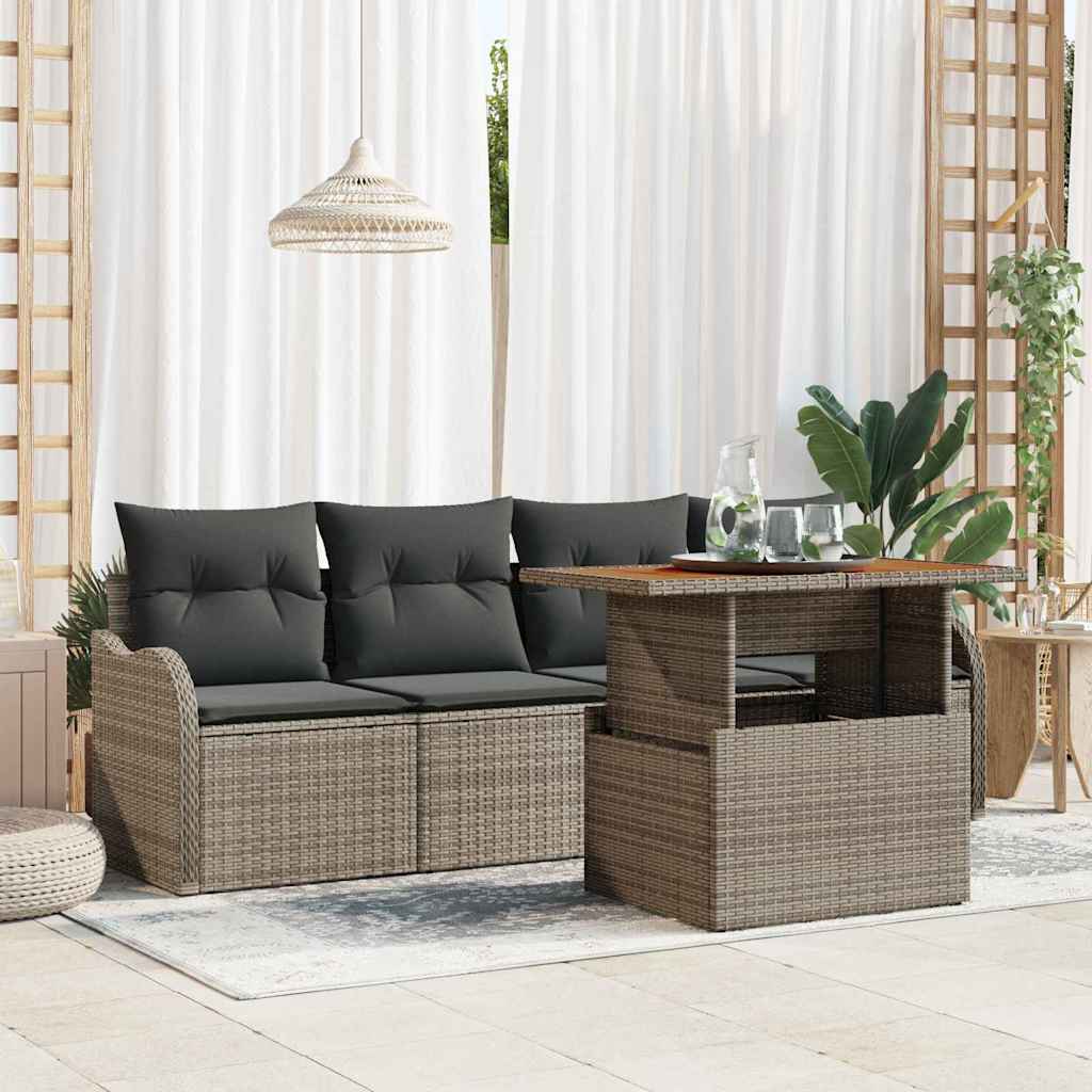 Conjunto de Sofá de Jardim 5 pcs Cinzeto Rattan Sintético