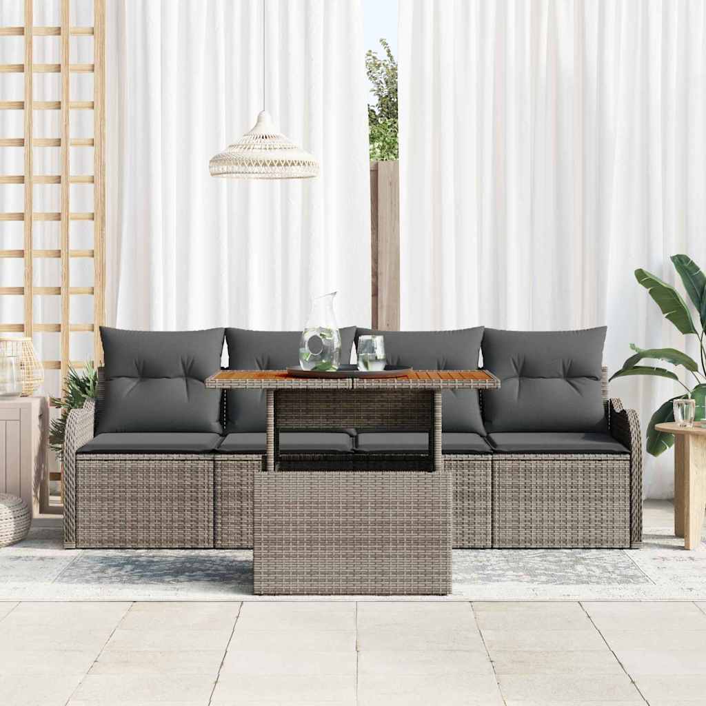 Conjunto de Sofá de Jardim 5 pcs Cinzeto Rattan Sintético