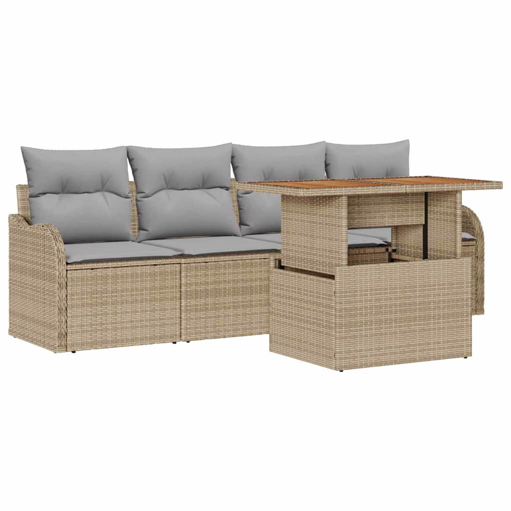 Conjunto de Sofá de Jardim 5 pcs Bege Rattan Sintético