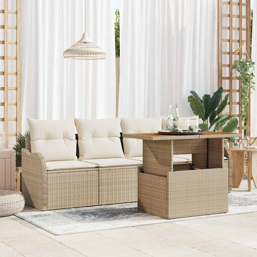 Conjunto de Sofá de Jardim 5 pcs Bege Rattan Sintético