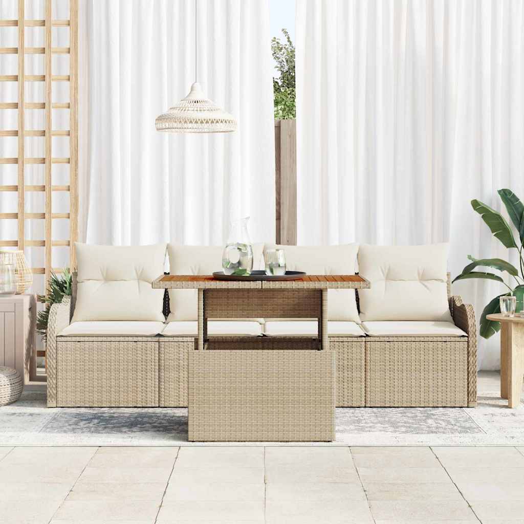 Conjunto de Sofá de Jardim 5 pcs Bege Rattan Sintético