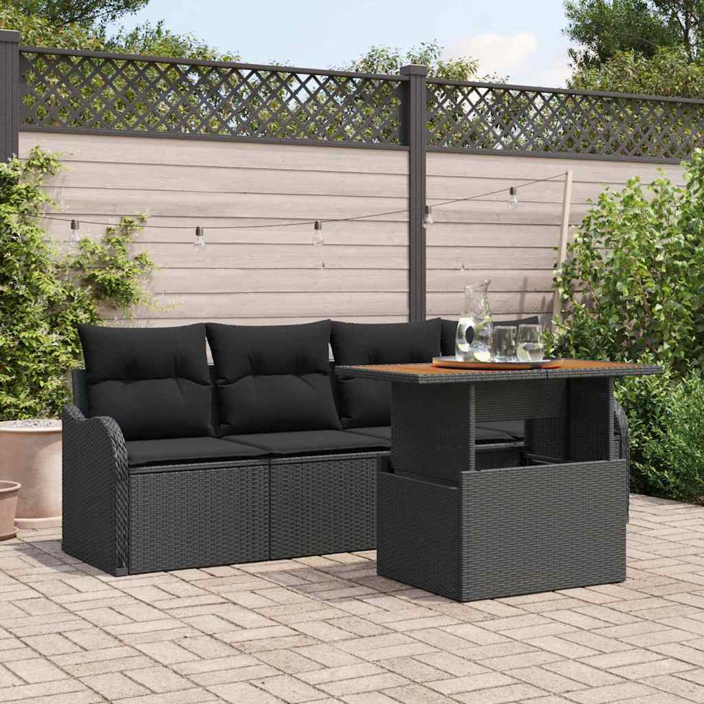 Conjunto de Sofá de Jardim 5 pcs Preto Rattan Sintético