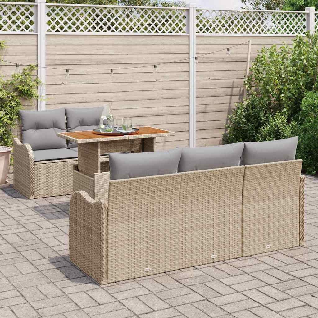 Conjunto de Sofá de Jardim 6 pcs Bege Rattan Sintético