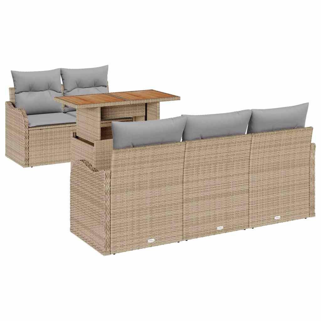 Conjunto de Sofá de Jardim 6 pcs Bege Rattan Sintético