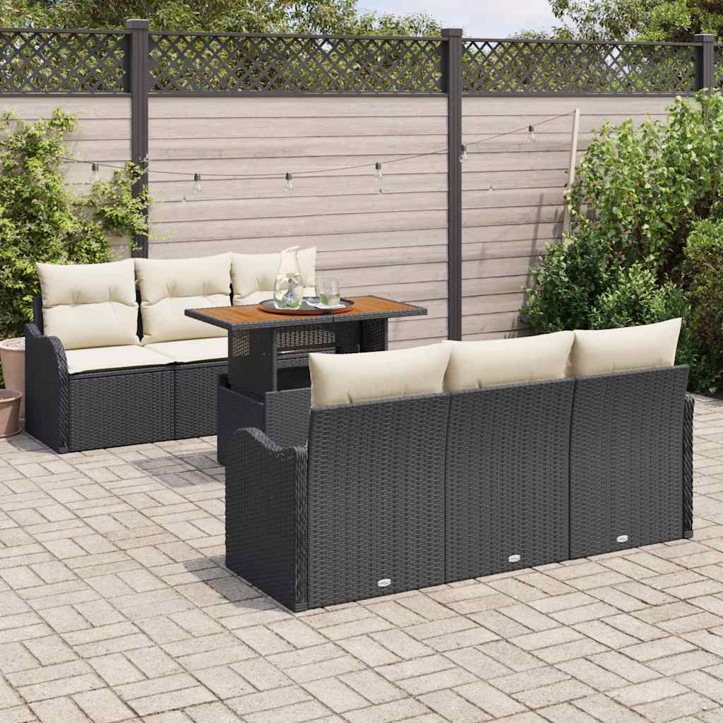 Conjunto de Sofá de Jardim 7 pcs Preto Rattan Sintético