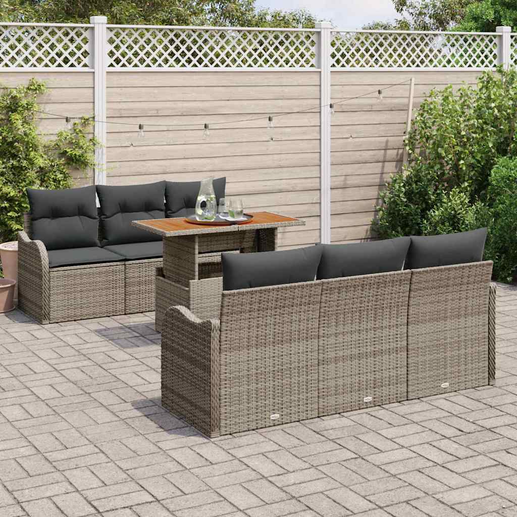 Conjunto de Sofá de Jardim 7 pcs Cinzeto Rattan Sintético