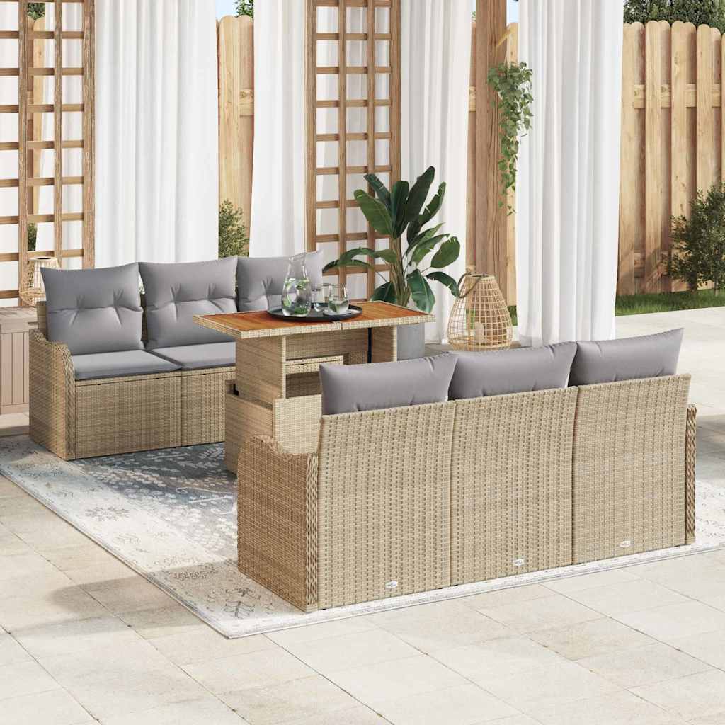 Conjunto de Sofá de Jardim 7 pcs Bege Rattan Sintético