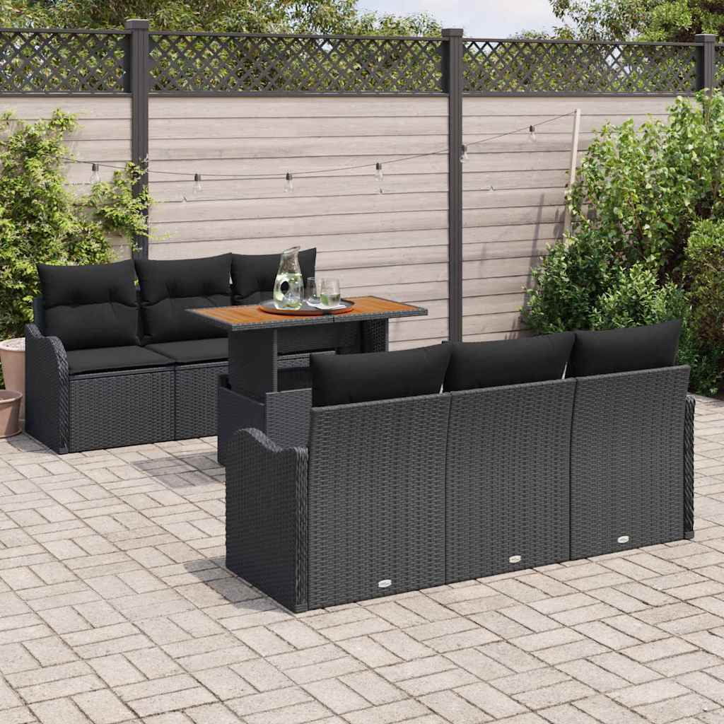 Conjunto de Sofá de Jardim 7 pcs Preto Rattan Sintético