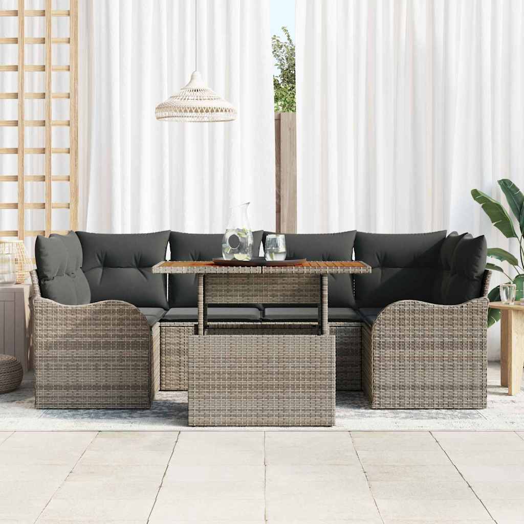 Conjunto de Sofá de Jardim 7 pcs Cinzeto Rattan Sintético