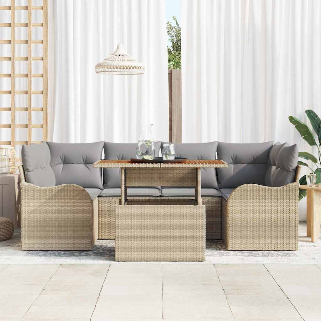 Conjunto de Sofá de Jardim 7 pcs Bege Rattan Sintético