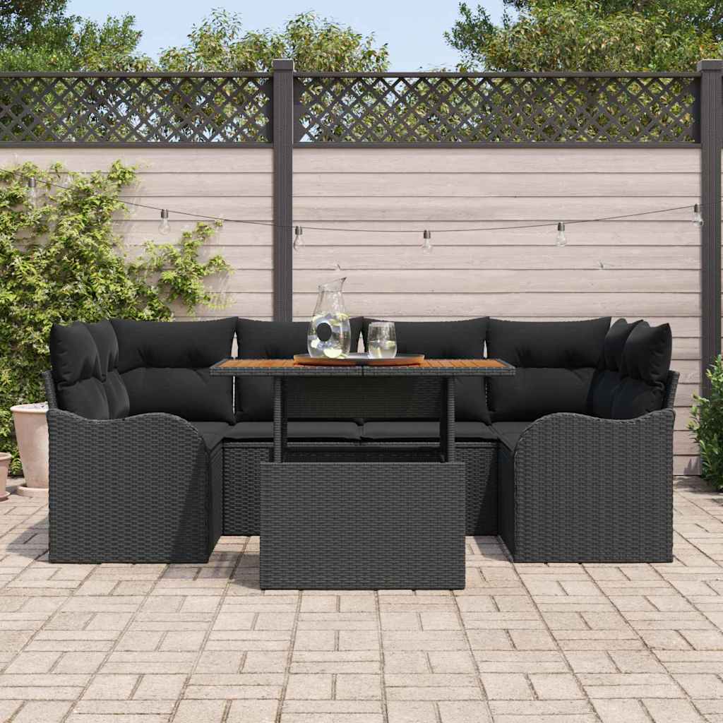 Conjunto de Sofá de Jardim 7 pcs Preto Rattan Sintético