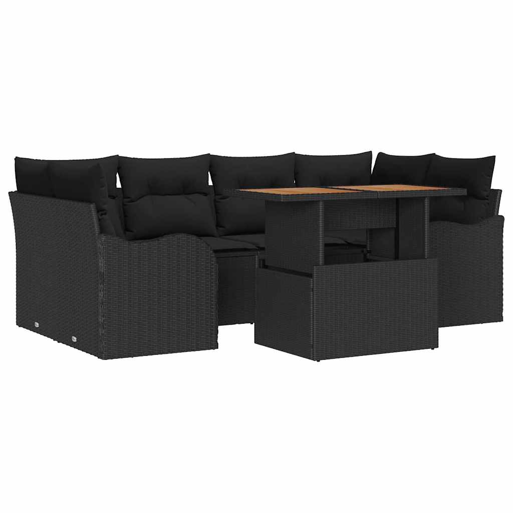 Conjunto de Sofá de Jardim 7 pcs Preto Rattan Sintético