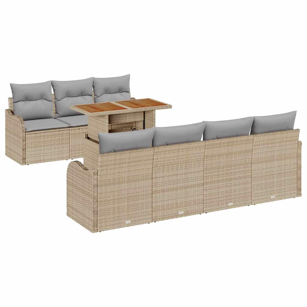 Conjunto de Sofá de Jardim 8 pcs Bege Rattan Sintético