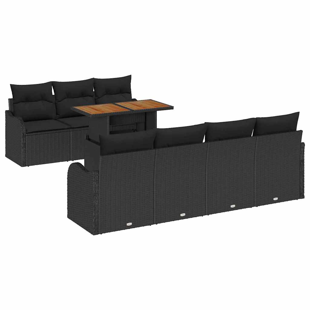 Conjunto de Sofá de Jardim 8 pcs Preto Rattan Sintético