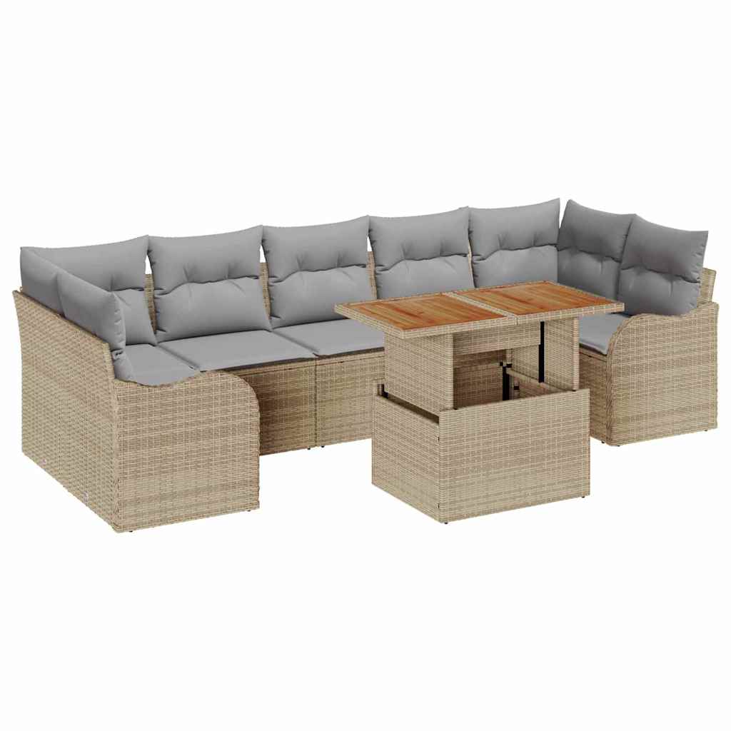 Conjunto de Sofá de Jardim 8 pcs Bege Rattan Sintético