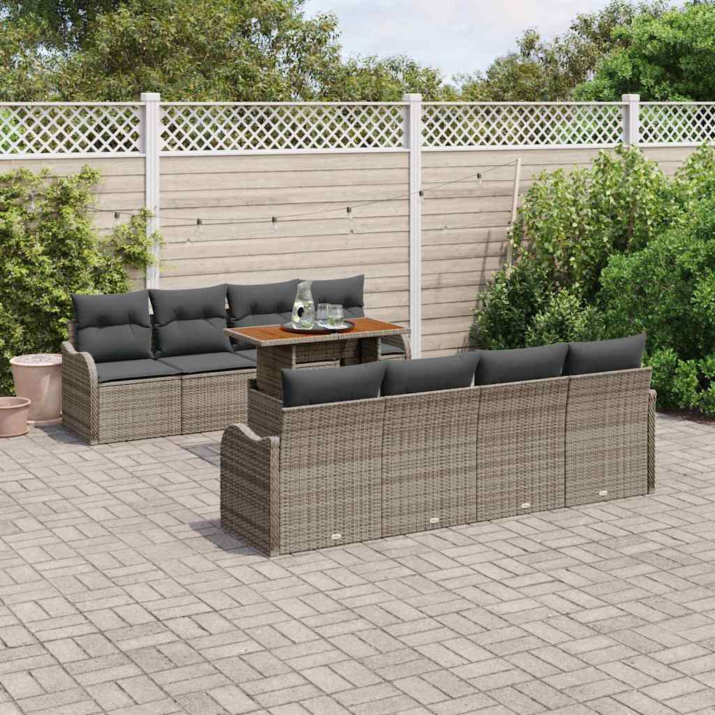 Conjunto de Sofá de Jardim 9 pcs Cinzeto Rattan Sintético