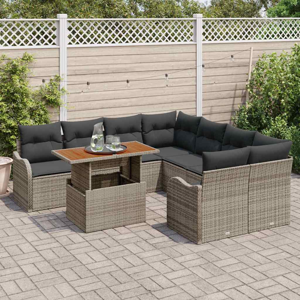 Conjunto de Sofá de Jardim 9 pcs Cinzeto Rattan Sintético