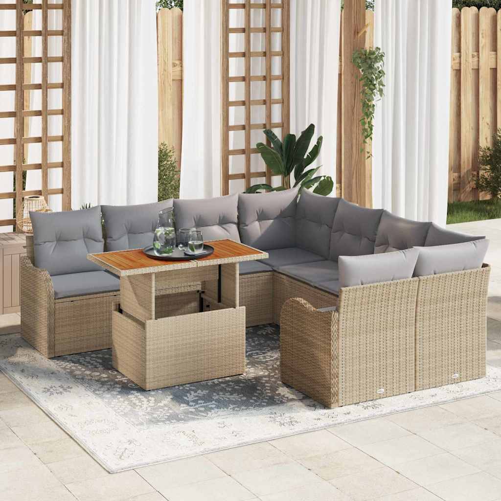 Conjunto de Sofá de Jardim 9 pcs Bege Rattan Sintético