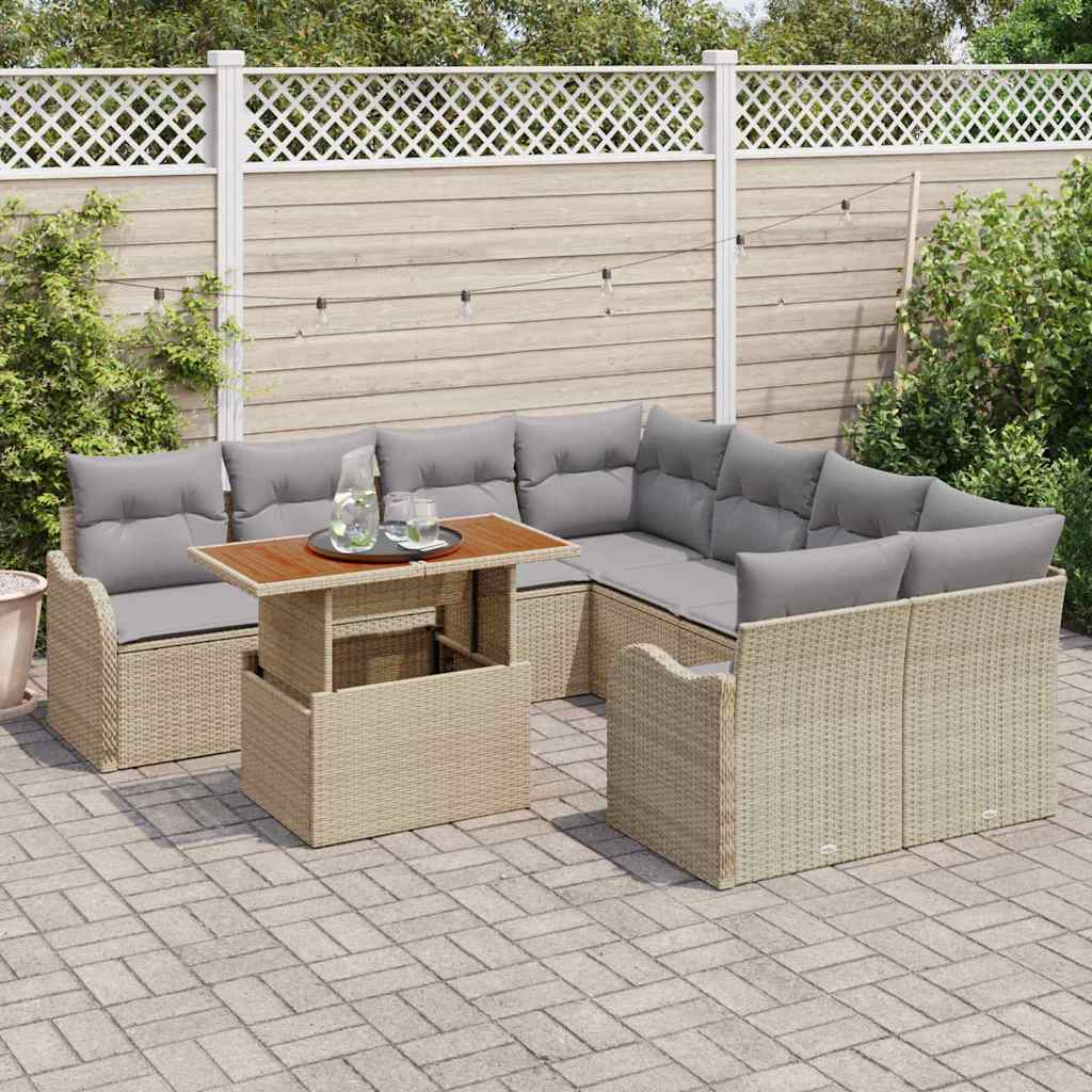 Conjunto de Sofá de Jardim 9 pcs Bege Rattan Sintético