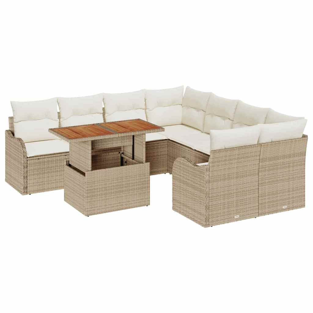 Conjunto de Sofá de Jardim 9 pcs Bege Rattan Sintético