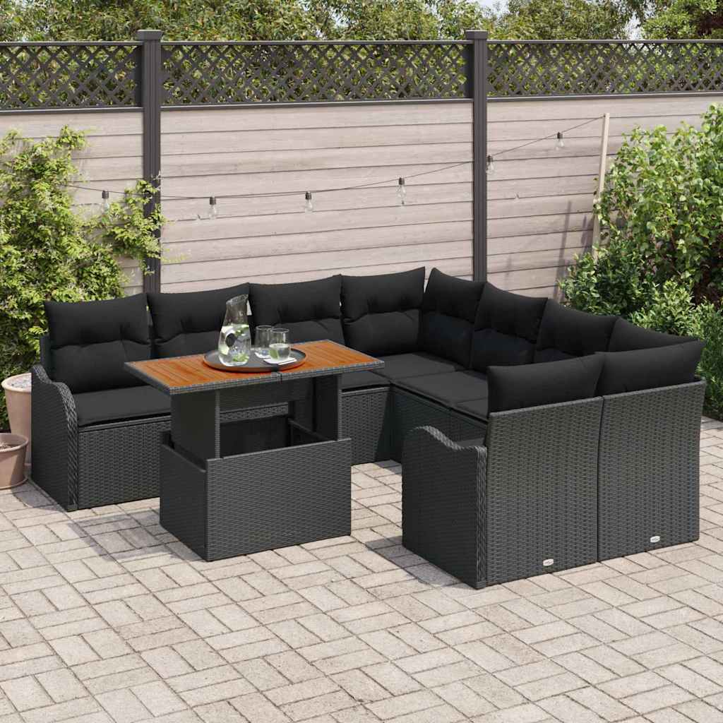 Conjunto de Sofá de Jardim 9 pcs Preto Rattan Sintético