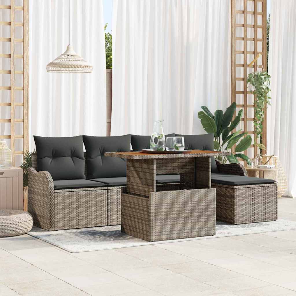 Conjunto de Sofá de Jardim 6 pcs Cinzeto Rattan Sintético