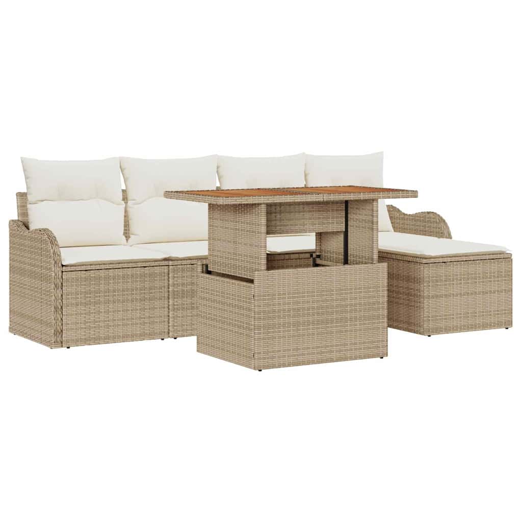 Conjunto de Sofá de Jardim 6 pcs Bege Rattan Sintético