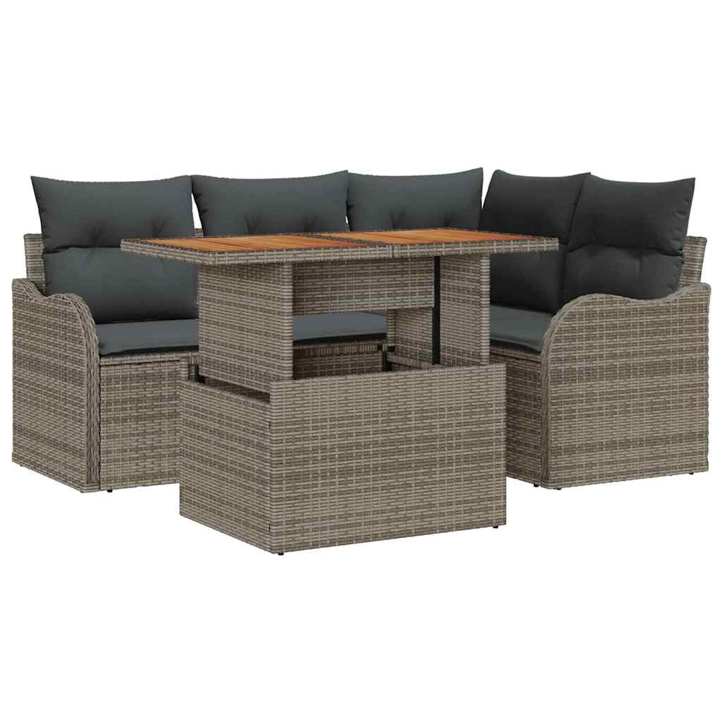 Conjunto de Sofá de Jardim 5 pcs Cinzeto Rattan Sintético