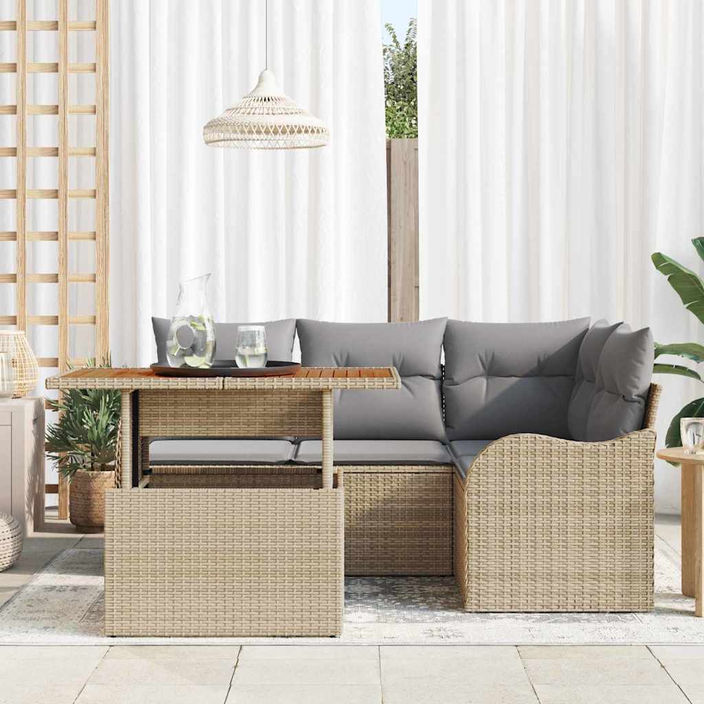 Conjunto de Sofá de Jardim 5 pcs Bege Rattan Sintético