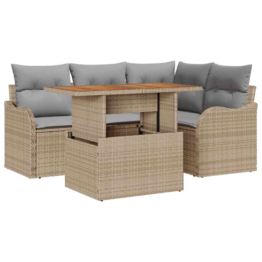 Conjunto de Sofá de Jardim 5 pcs Bege Rattan Sintético