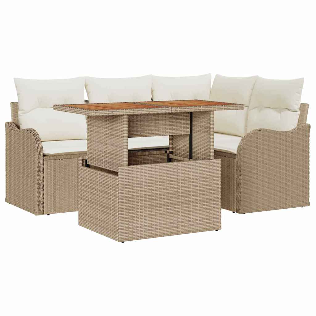 Conjunto de Sofá de Jardim 5 pcs Bege Rattan Sintético