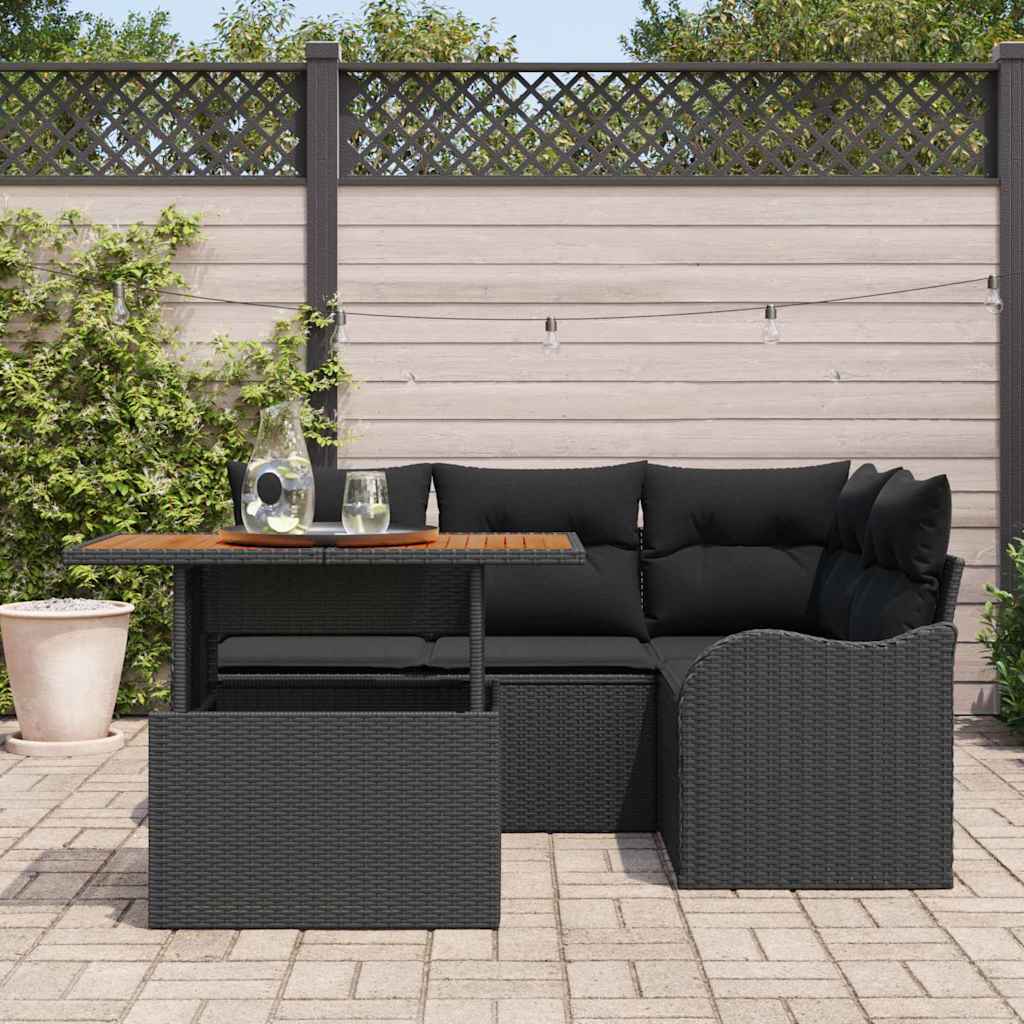 Conjunto de Sofá de Jardim 5 pcs Preto Rattan Sintético