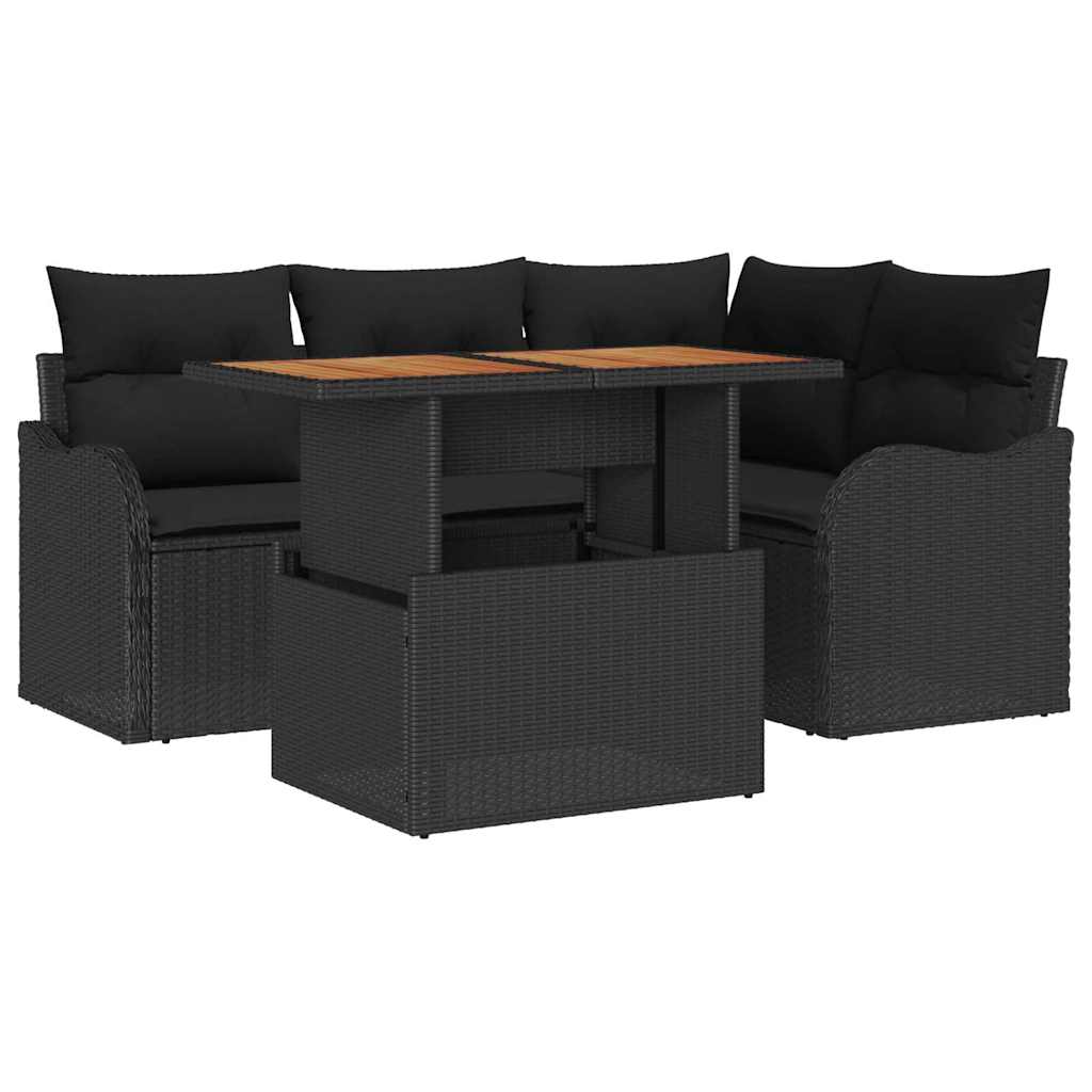 Conjunto de Sofá de Jardim 5 pcs Preto Rattan Sintético